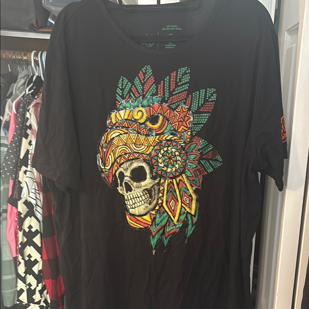 Black T-Shirt with Colorful Skull Design